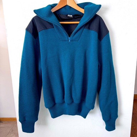 Helly Hansen Mens Vintage wool sweater pullover in teal nylon accents Size Small - Picture 1 of 6